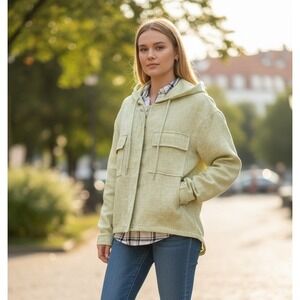 Avec Les Filles Light Green Twill Hooded Utility Jacket Women's Size Medium